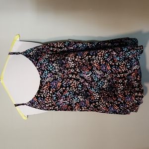 Zac & Rachel multi-colored top with spaghetti straps. Black background w/ colors